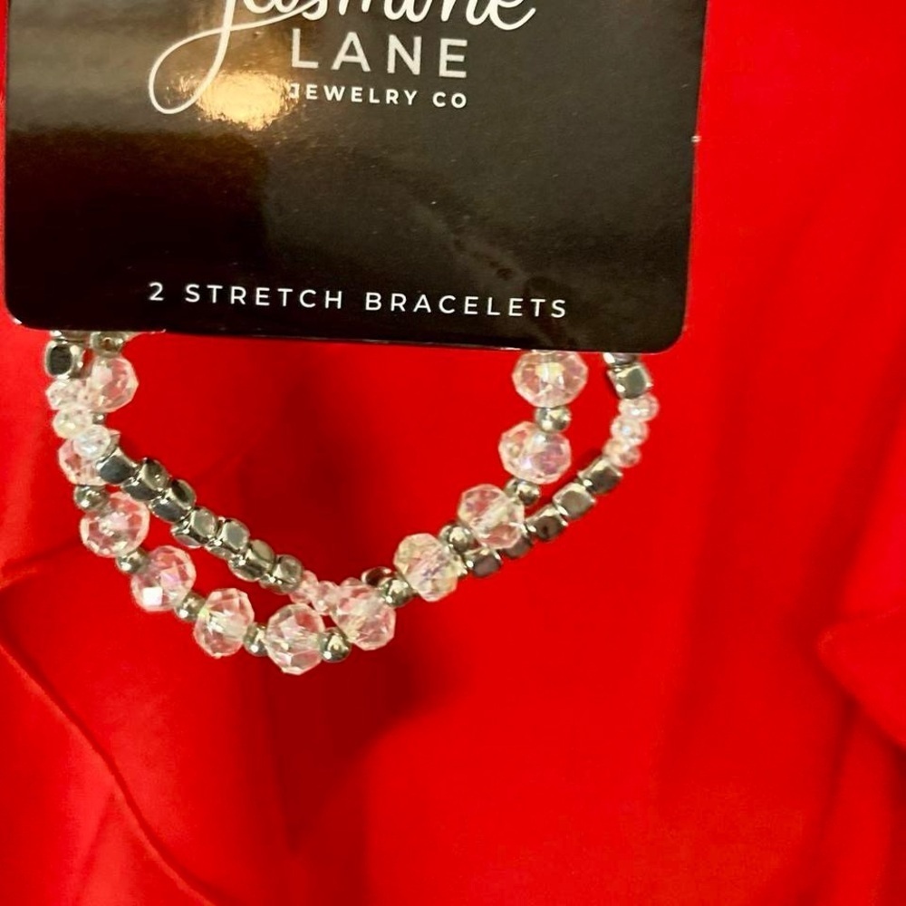 Silver and clear beaded bracelet set Jasmine Lane 2 stretch bracelets NWT